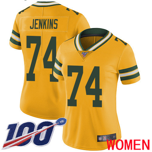 Green Bay Packers Limited Gold Women #74 Jenkins Elgton Jersey Nike NFL 100th Season Rush Vapor Untouchable->green bay packers->NFL Jersey